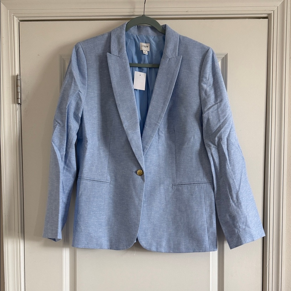 J. Crew Blue Linen Blazer with Gold Buttons